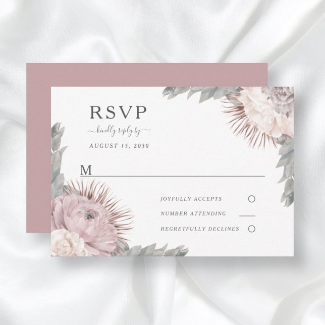 Cartão RSVP Casamento Floral Boho Flores Secas Rosa Empoeirada (Criador carregado)