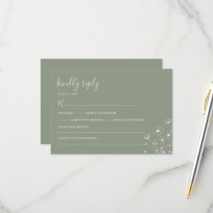 Cartão RSVP Casamento Floral Boho Minimalista Verde Salvia Ele