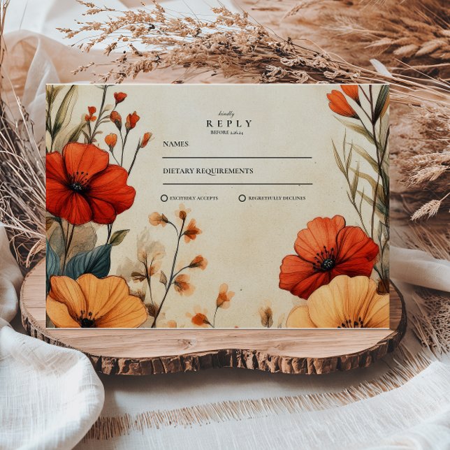 Cartão RSVP Casamento Floral Boho Outono (Criador carregado)