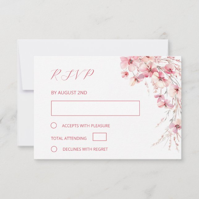 Cartão RSVP Casamento Floral Boho Rosa Arte Refinada (Frente)