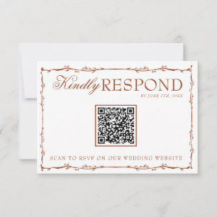 Cartão RSVP Casamento Floral Boho Rust Terracota QR Code Terro