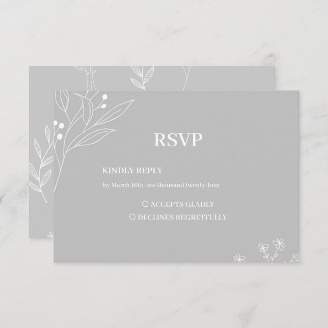 Cartão RSVP Casamento Floral Boho Silver White Corner (Frente/Verso)