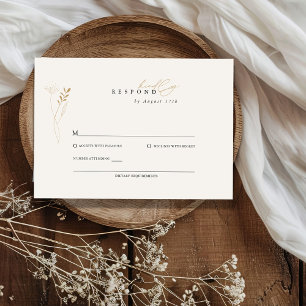 Cartão RSVP Casamento Floral Boho Simples Dourado
