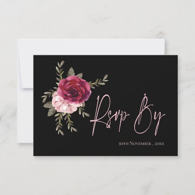 Cartão RSVP Casamento Floral bonito Burgundy Blush (Frente)