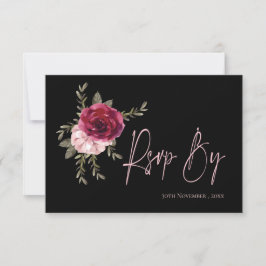 Cartão RSVP Casamento Floral bonito Burgundy Blush