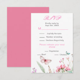 Cartão RSVP Casamento Floral Borboleta Rosa Primavera