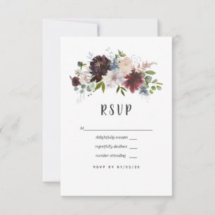 Cartão RSVP Casamento Floral Bordo, Azul Marinho e Blush