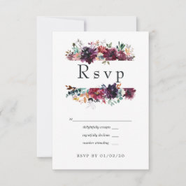 Cartão RSVP Casamento Floral Bordo Violet Plum Watercolor
