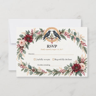 Cartão RSVP Casamento Floral Borgonha Viking Ravens