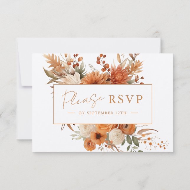 Cartão RSVP Casamento Floral Botânico de Autumn Script Elegant (Frente)