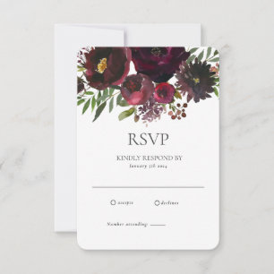 Cartão RSVP Casamento Floral Botânico Vermelho Borgonha Person