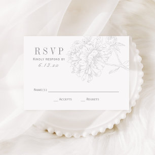 Cartão RSVP Casamento Floral Branca de Cinzas Elegante