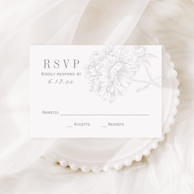 Cartão RSVP Casamento Floral Branca de Cinzas Elegante (Criador carregado)
