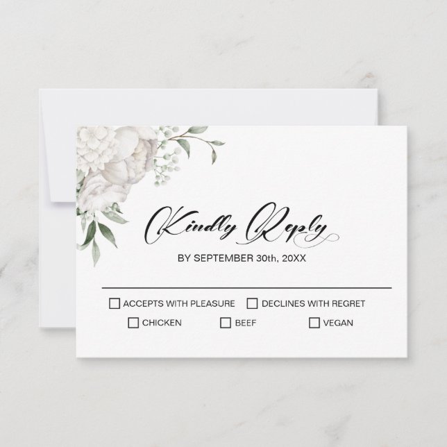Cartão RSVP Casamento Floral Branco (Frente)