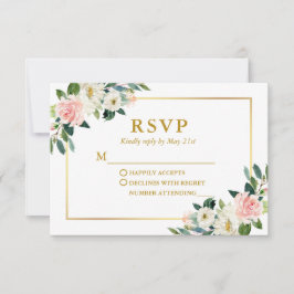 Cartão RSVP Casamento Floral Branco Cor-de-Água Moderna