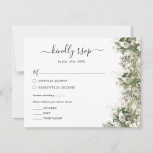 Cartão RSVP Casamento Floral Branco Dourado Barril Rústico