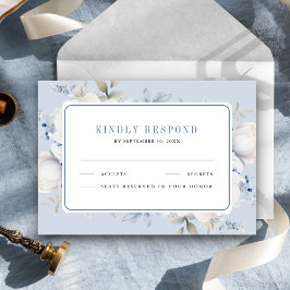 Cartão RSVP Casamento Floral Branco e Azul