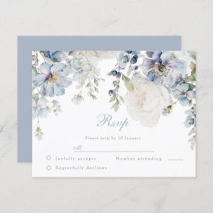 Cartão RSVP Casamento Floral Branco e Azul de Elegance