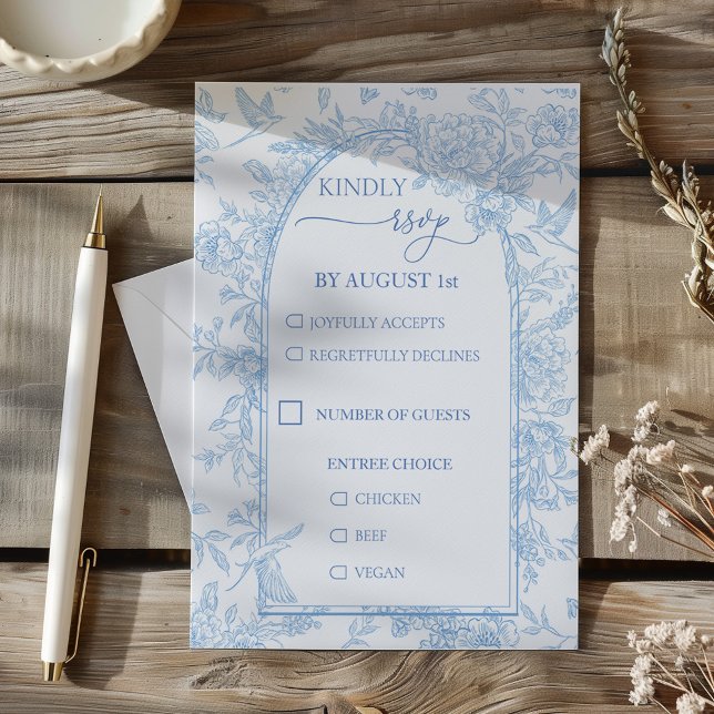 Cartão RSVP Casamento Floral Branco e Azul do Toile Francês (French Toile Blue Vintage Wedding RSVP)