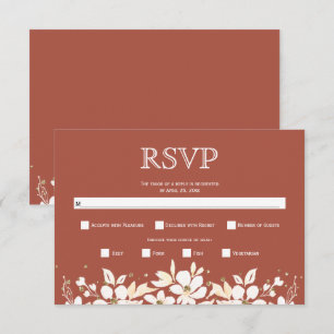 Cartão RSVP Casamento floral branco e joias terracotta