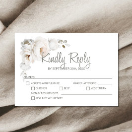 Cartão RSVP Casamento Floral Branco Elegante