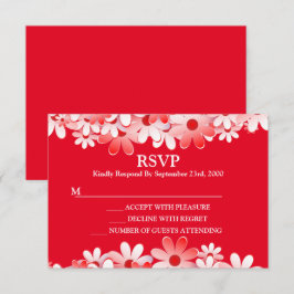 Cartão RSVP Casamento Floral Branco Vermelho Elegante