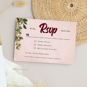 Cartão RSVP Casamento Floral Burgundy e Blush Mal-humorado