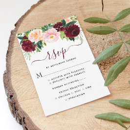 Cartão RSVP Casamento Floral Burgundy e Rosa Elegante