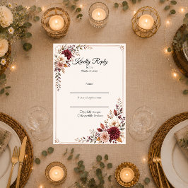 Cartão RSVP Casamento Floral Burgundy Rústico