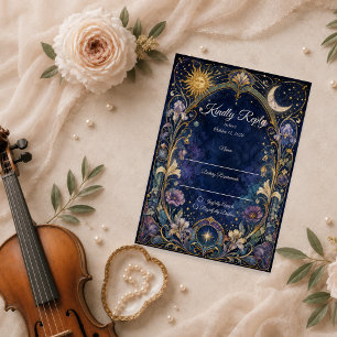 Cartão RSVP Casamento Floral Celestial Etéreo
