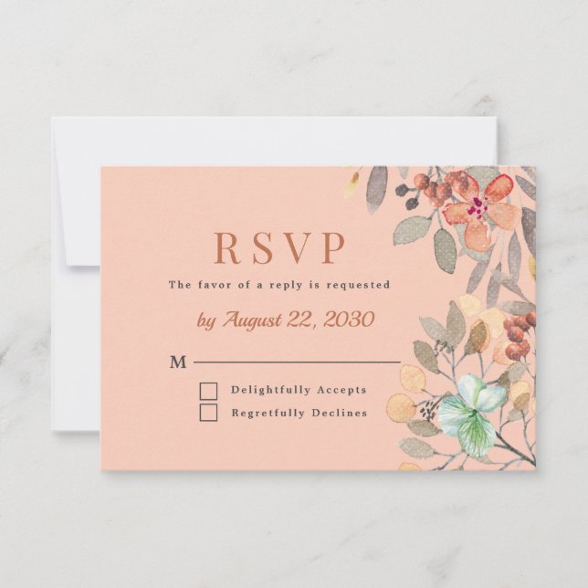 Cartão RSVP Casamento Floral Chic Copper Watercolor (Frente)