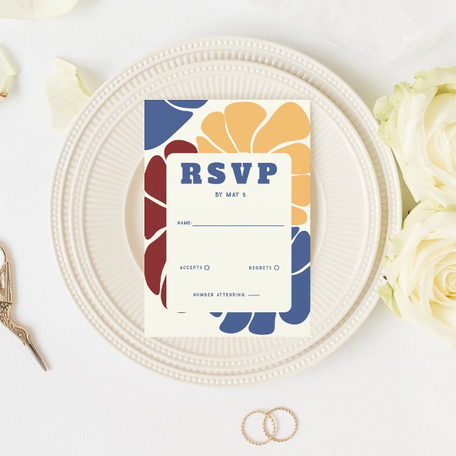 Cartão RSVP Casamento Floral Chic Groovy Boho (Retro Groovy Boho Chic Floral Wedding RSVP Card)