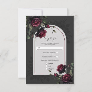 Cartão RSVP Casamento Floral Cinza Sombrio Rosas Vermelhas de