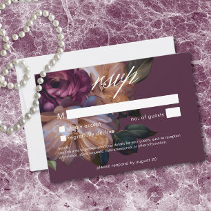 Cartão RSVP Casamento Floral Clássico Burgundy Elegante e Temp
