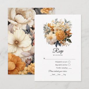 Cartão RSVP Casamento Floral Colorido de Champanhe