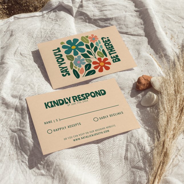 Cartão RSVP Casamento Floral Colorido de Moderno Groovy (Criador carregado)