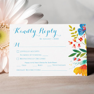 Cartão RSVP Casamento Floral Colorido de Vidraça Selvagem