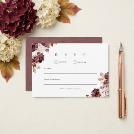 Cartão RSVP Casamento Floral com Hortênsias Borgonha