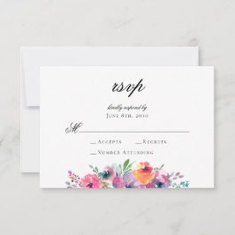 Cartão RSVP Casamento Floral com Letra Elegante em Aquarela