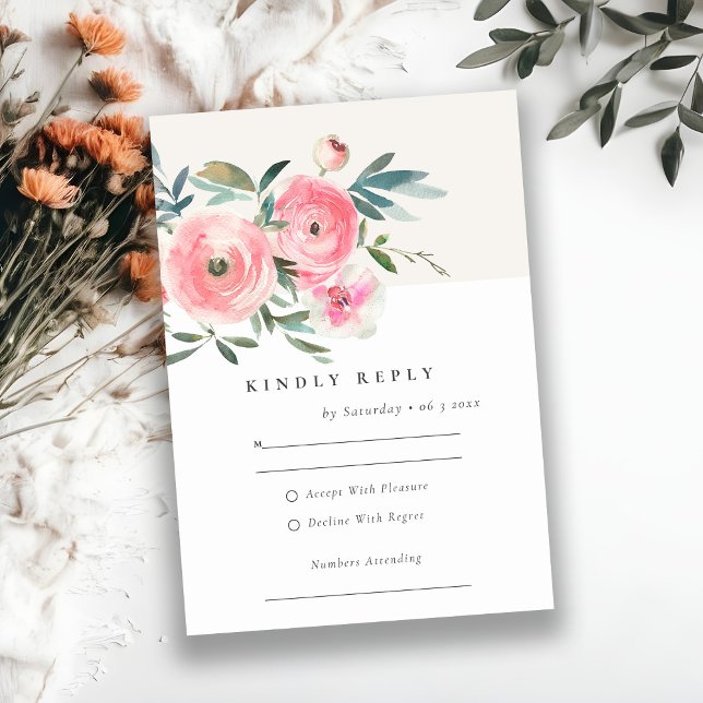 Cartão RSVP Casamento Floral com Orquídea Rosa Verde Rosa (Criador carregado)