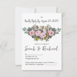 Cartão RSVP Casamento Floral com Tom de Rosa Suave