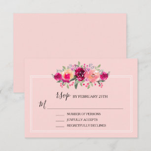 Cartão RSVP Casamento Floral Cor-de-Água Rosa