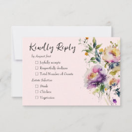 Cartão RSVP Casamento Floral Cor de Água Rosa