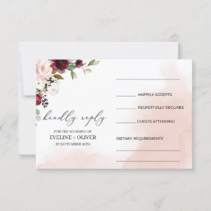 Cartão RSVP Casamento floral cor-de-rosa com blusa de água
