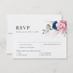 Cartão RSVP Casamento Floral Cor-de-Rosa Cor-de-Rosa Marinho A