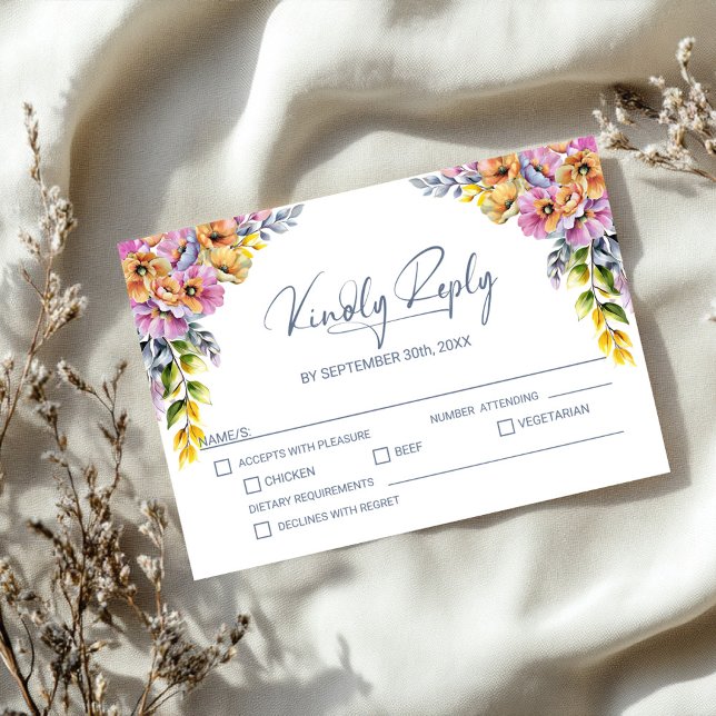 Cartão RSVP Casamento Floral Cor-de-Rosa e Laranja (Criador carregado)