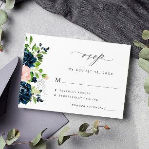 Cartão RSVP Casamento floral cor-de-rosa-marinho