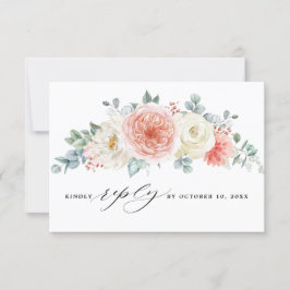 Cartão RSVP Casamento Floral Cor-de-Rosa Pastel Pêssego de Sol