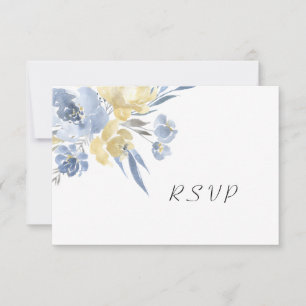 Cartão RSVP Casamento floral da aguarela azul empoeirada