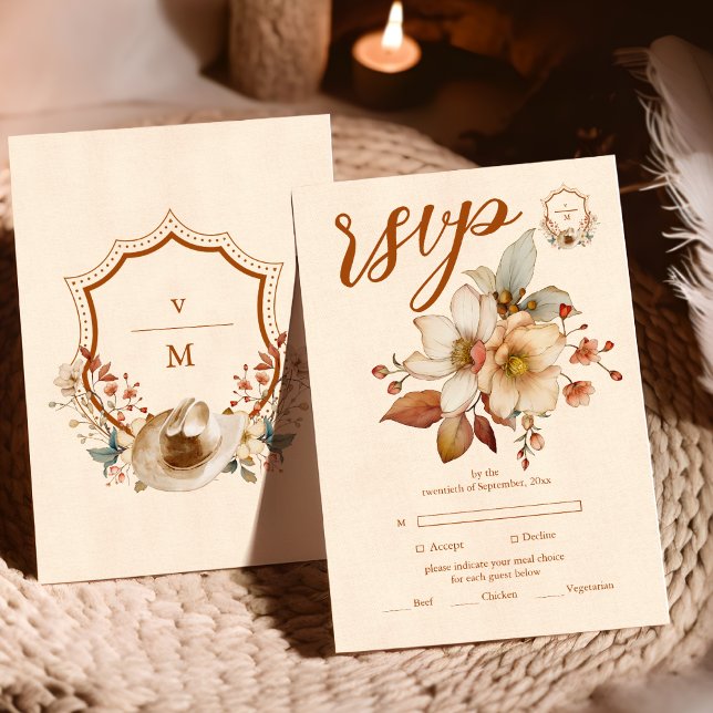 Cartão RSVP Casamento Floral da Boêmia Ocidental do Crest (Criador carregado)